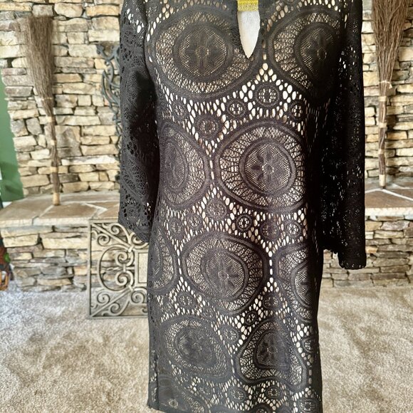 Black Lace Overlay Dress Size 8 AA Studio - Picture 5 of 9